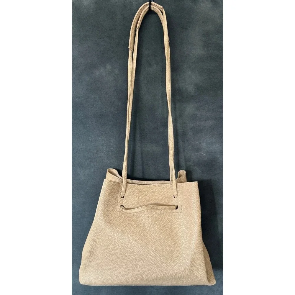 8 Other Reasons Pebbled Leather Shoulder Bag Beige Tan Minimalist Hobo Tote
